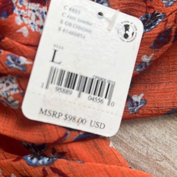 NWOT  Free People Rose Floral Print Deep V-Neck Long Balloon Sleeve Ruched T - Picture 4 of 5